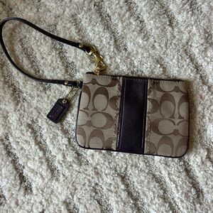 Coach Tan and Brown Signature Wristlet
